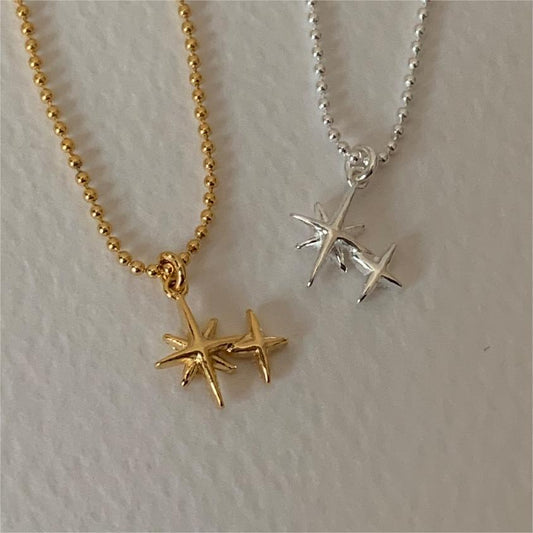 Collar con colgante de estrella de ocho puntas geométrica minimalista en plata de ley 925 con acabado chapado