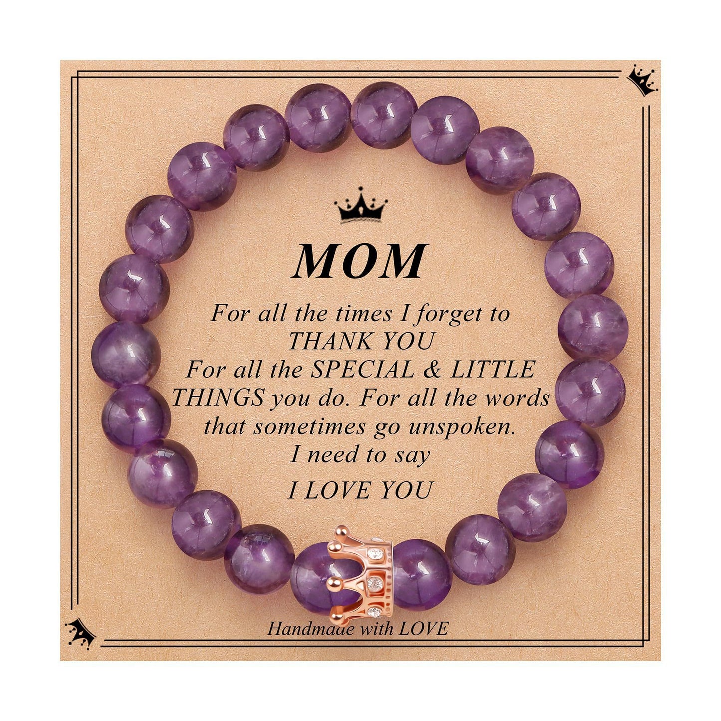 Elegant Crown Brass Bracelet with Natural Agate and Rhodochrosite Beads