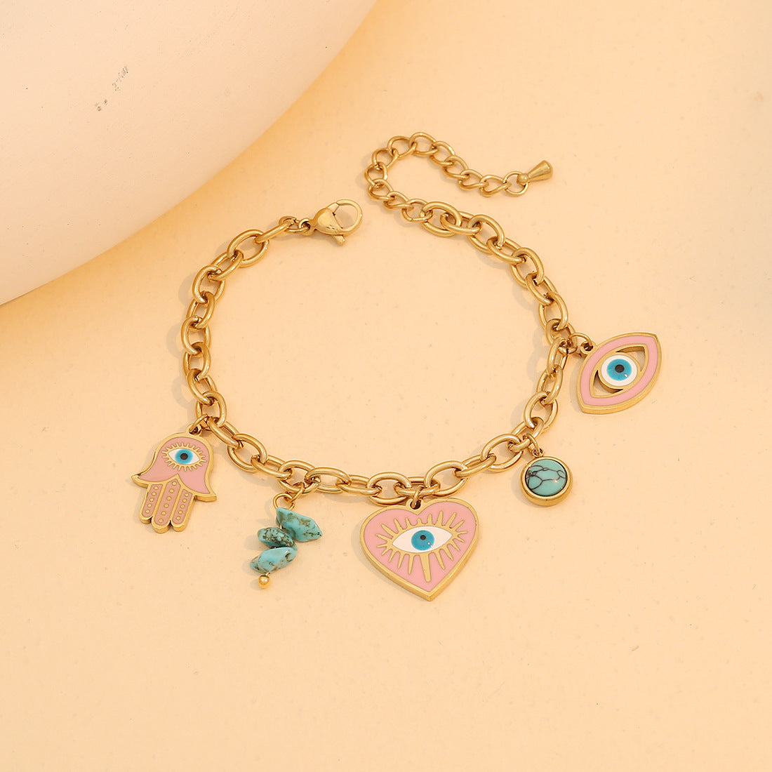 Playful Heart-Shaped Enamel Stainless Steel Pendant Necklace with Hand Design and Cross Chain for Women