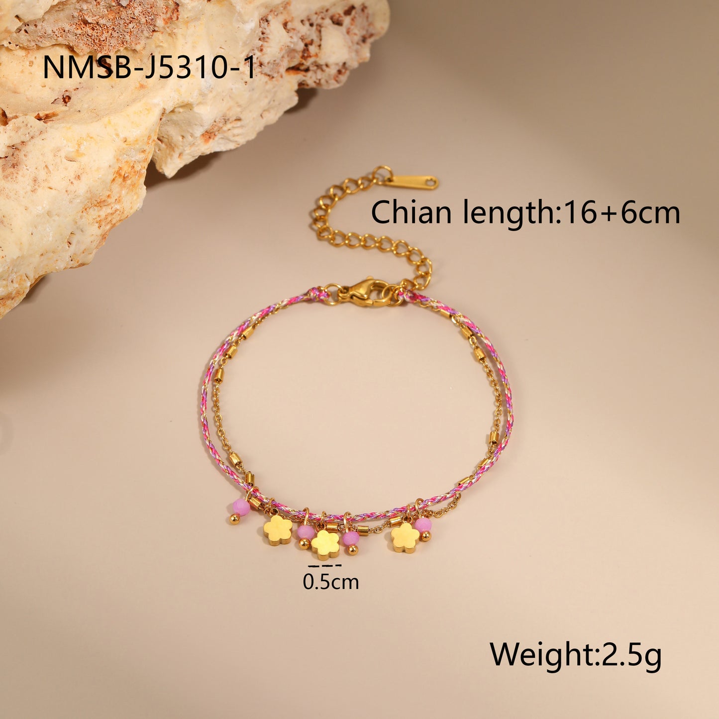Bracciale alla moda in corda intrecciata ispirato alle vacanze con ciondolo a cuore e stella in acciaio inossidabile da donna
