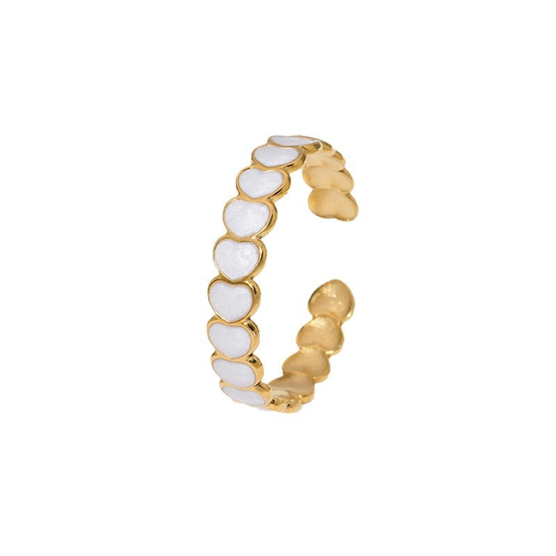 Minimalist Heart-Shaped Titanium Steel Ring with Gold Plating for Women, Fashionable and Versatile Adjustable Band