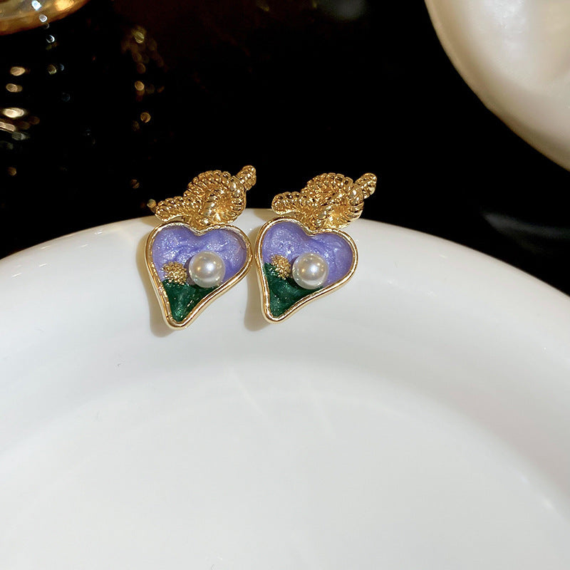 Chic Vintage Pearl Stud Earrings with Floral Bow Leaf Diamond Drop Geometric and Animal Motifs in Steel Posts