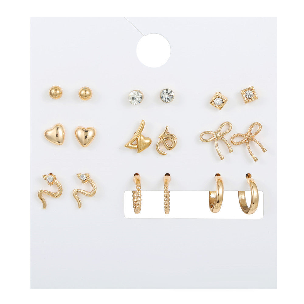 Sweet Geometric Butterfly Alloy Earrings with Rhinestone Inlay and Drip Oil Finish