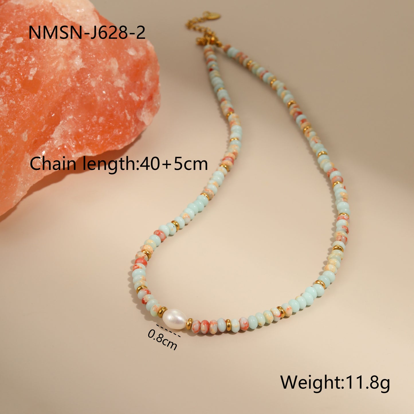 Collar bohemio de perlas de agua dulce y piedras naturales geométricas con cuentas en acero inoxidable con acabado chapado para mujer
