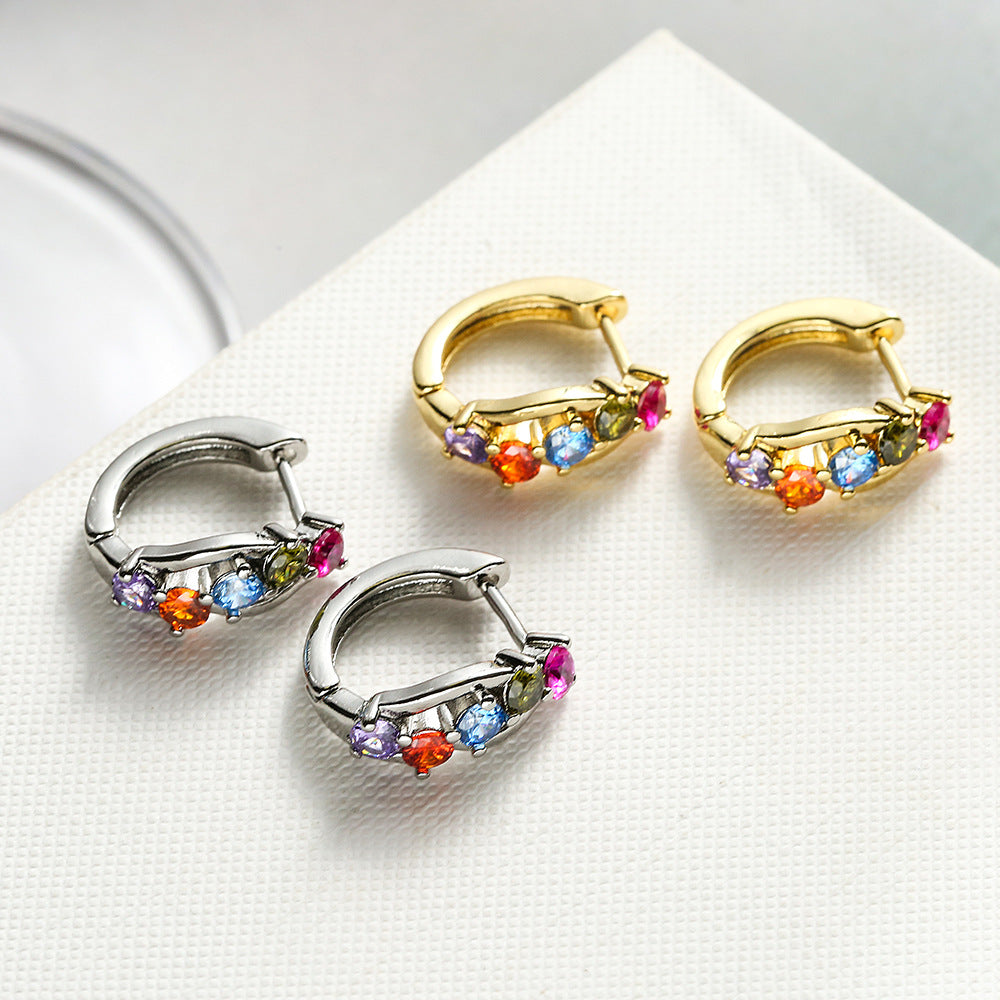 Orecchini a Cerchio Geometrici Minimalisti in Rame con Placcatura in Oro 18K e Accenti di Zirconi per Donne