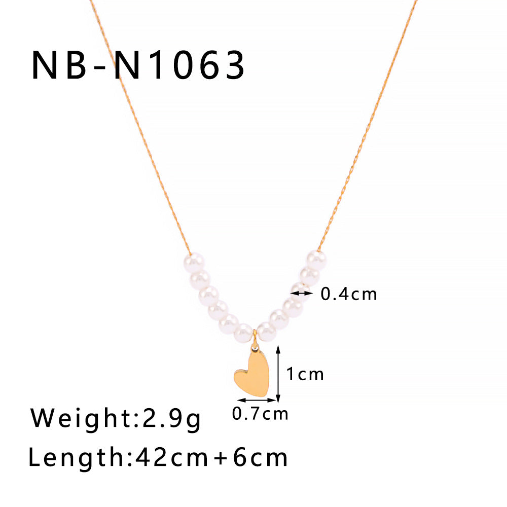 Minimalist Pearl Heart Pendant Necklace in Titanium Steel with 18K Vacuum Plated Finish for Women