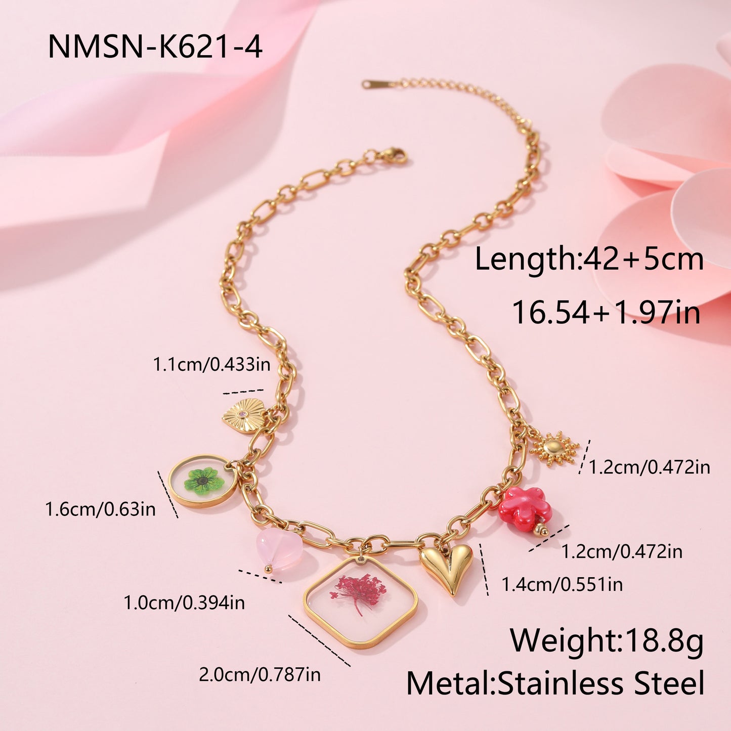 Collar con colgante de flor geométrica minimalista de resina de moda en acero inoxidable con baño de oro de 18 quilates para mujer