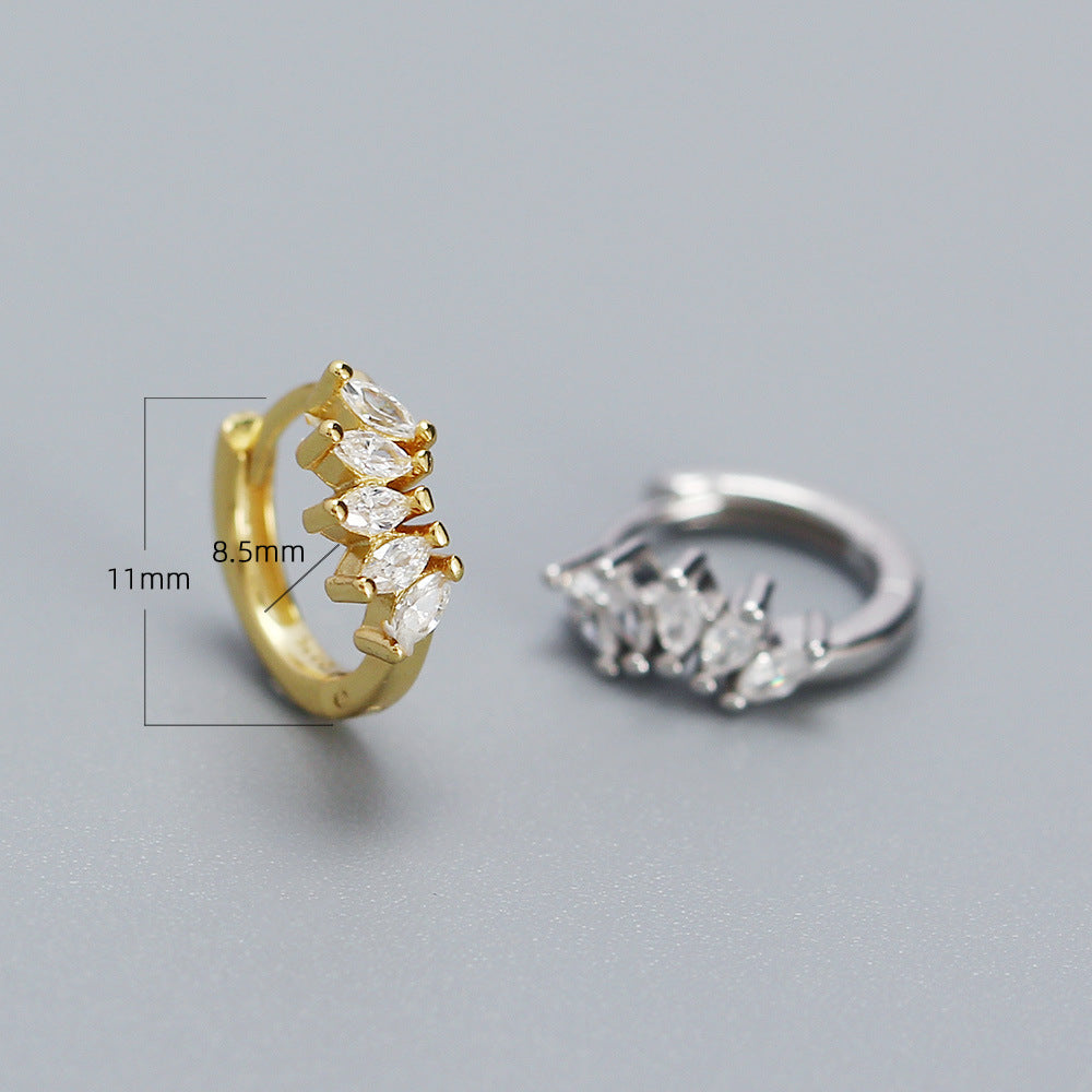 Orecchini a perno geometrici minimalisti ovali in argento sterling S925 con intarsio di strass per donna