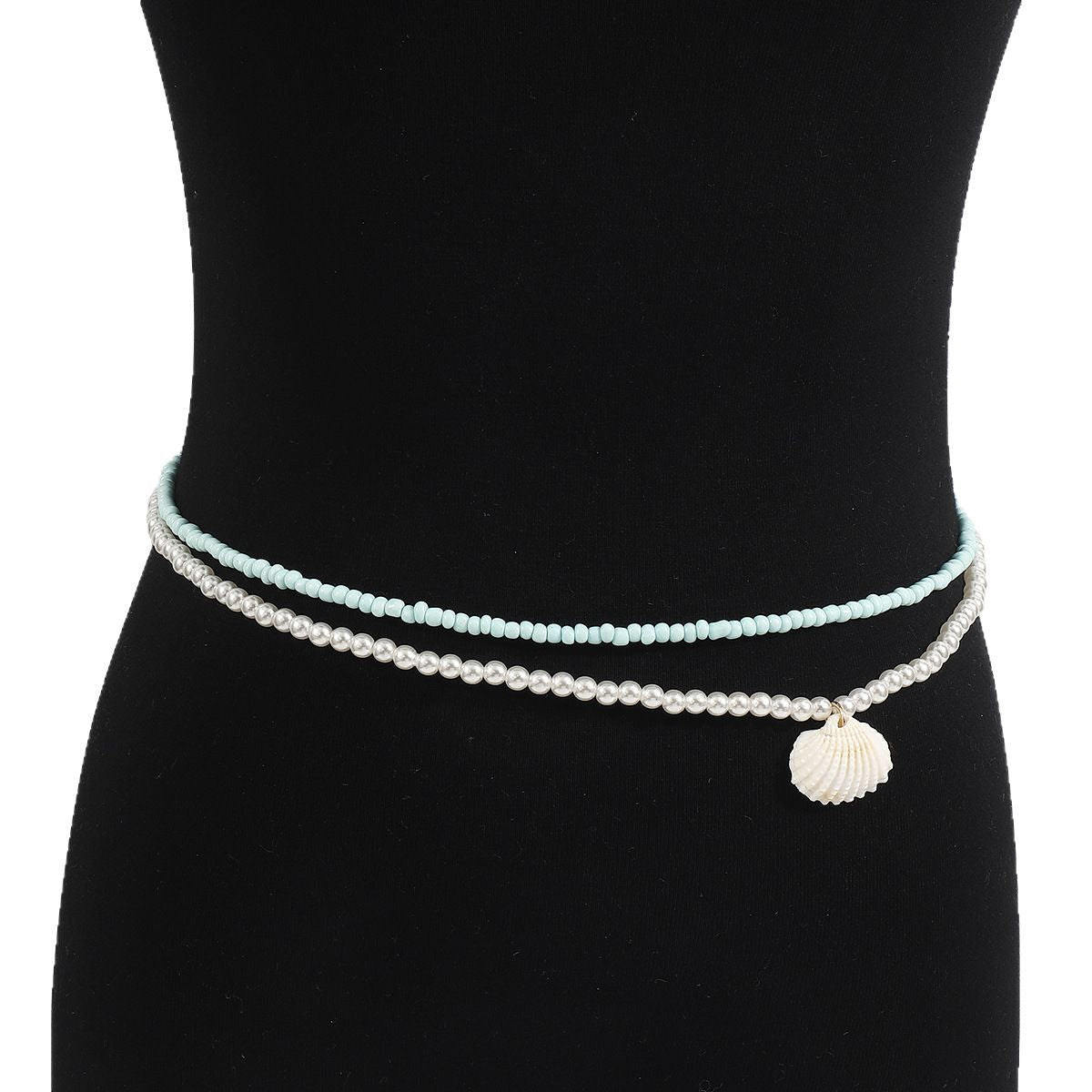 Catenina da vita a perline stile perla per donna, minimalista estiva, da spiaggia, con dettagli a conchiglia e chiusura a moschettone