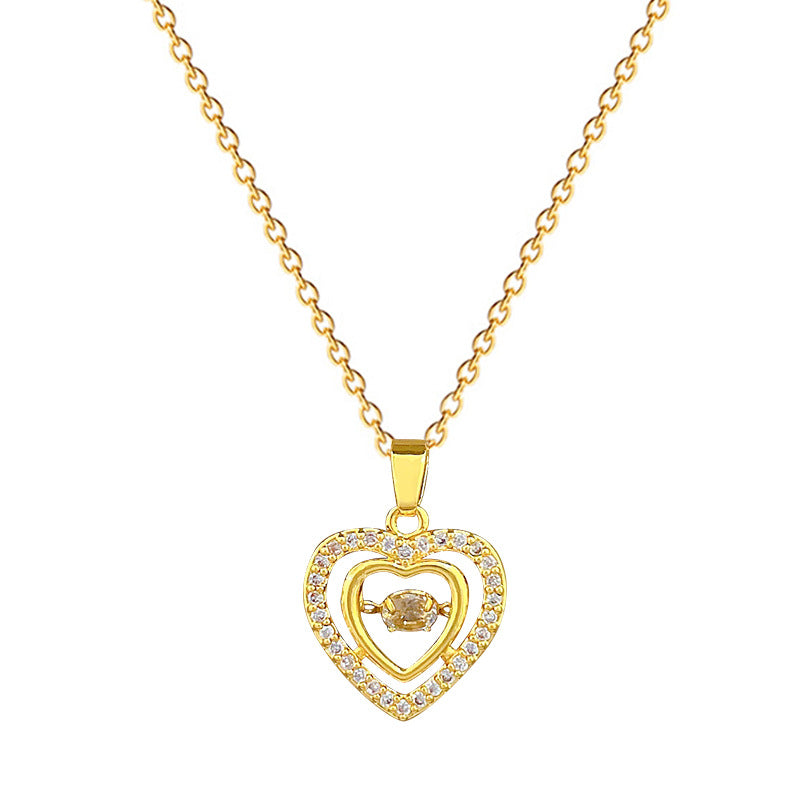 Elegante collana a doppio strato a forma di cuore in acciaio al titanio con strass per donna