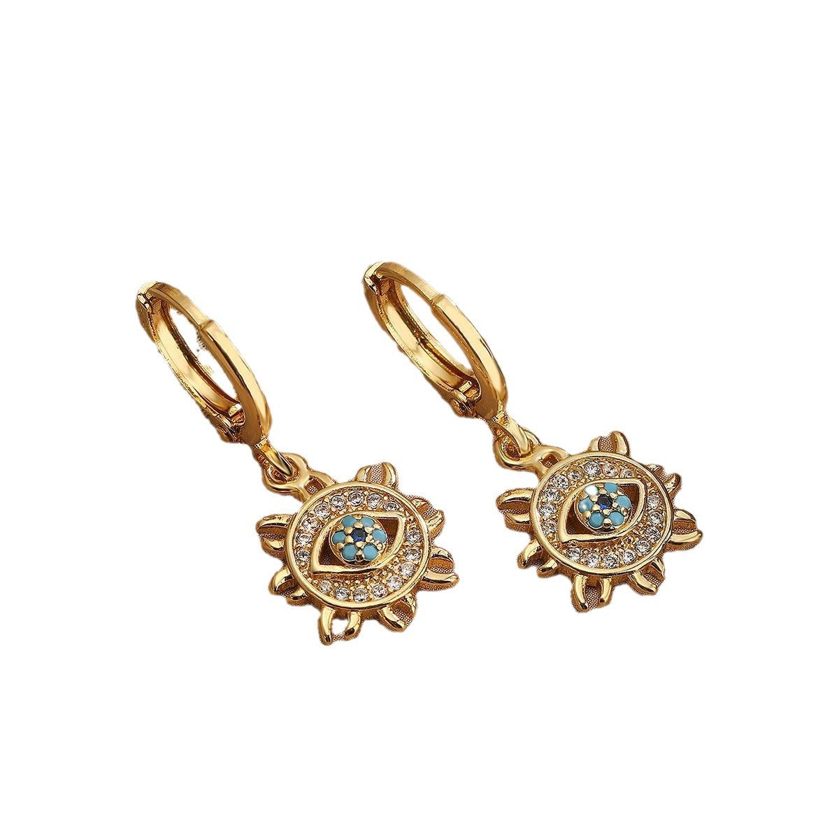 Vintage Geometric Evil Eye 18K Gold Plated Copper Zircon Inlay Jewelry Set for Women
