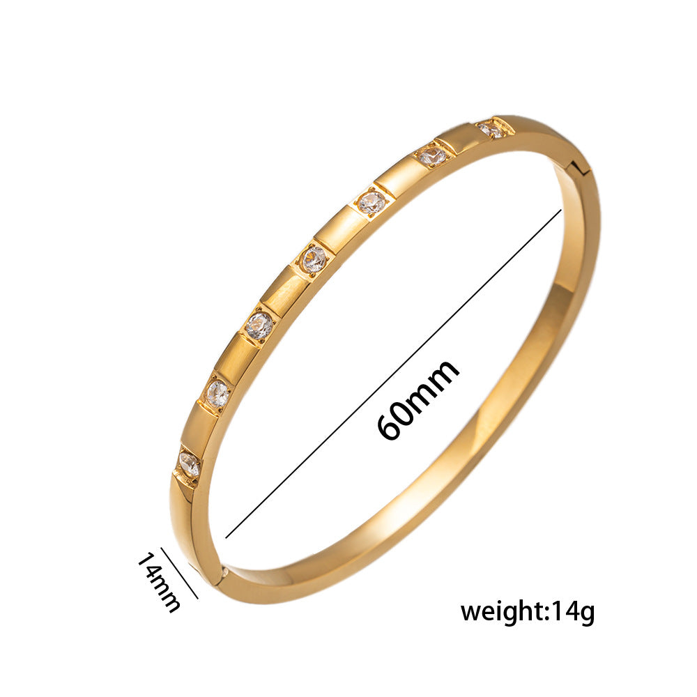 Minimalist Stainless Steel Electroplated Hypoallergenic Bracelet with Zircon Inlay and Oval Geometric Design