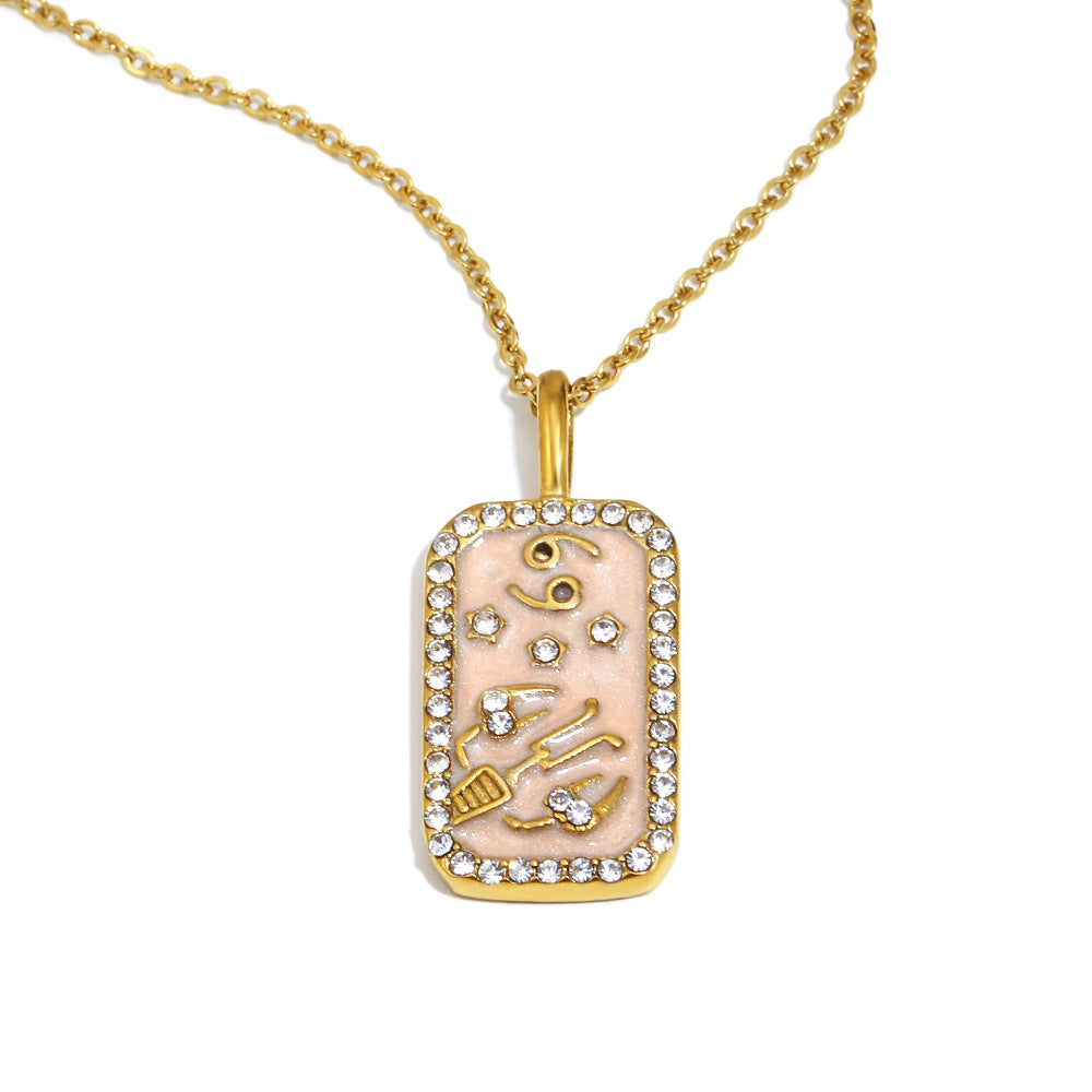 Collana con Pendente Minimalista Costellazione Zodiacale da Donna in Acciaio Inossidabile con Placcatura in Oro 18K e Intarsi in Smalto Dettagli in Strass Completi