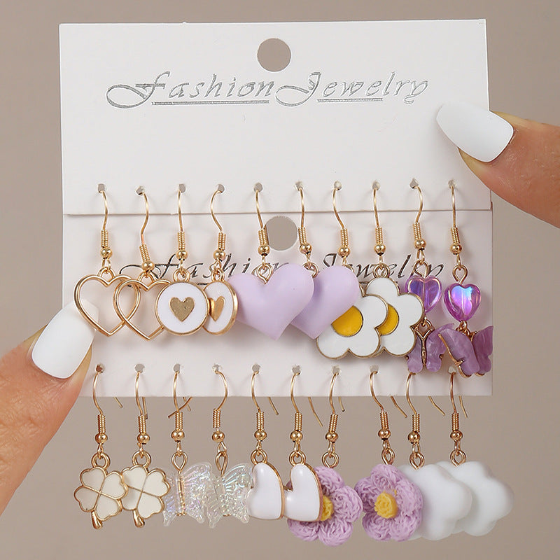 Orecchini minimalisti in lega a forma di farfalla e fungo con perle pendenti per bambini, finitura galvanizzata, tema colore arcobaleno