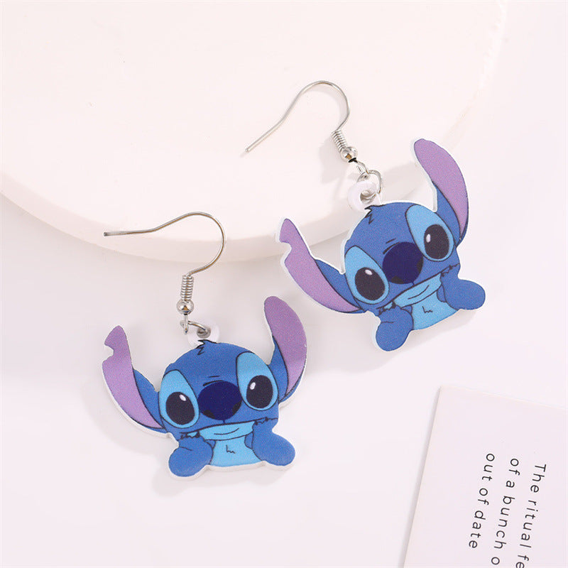 Pendientes de tuerca acrílicos de Stitch de dibujos animados con forma de lazo e incrustaciones de perlas para niños