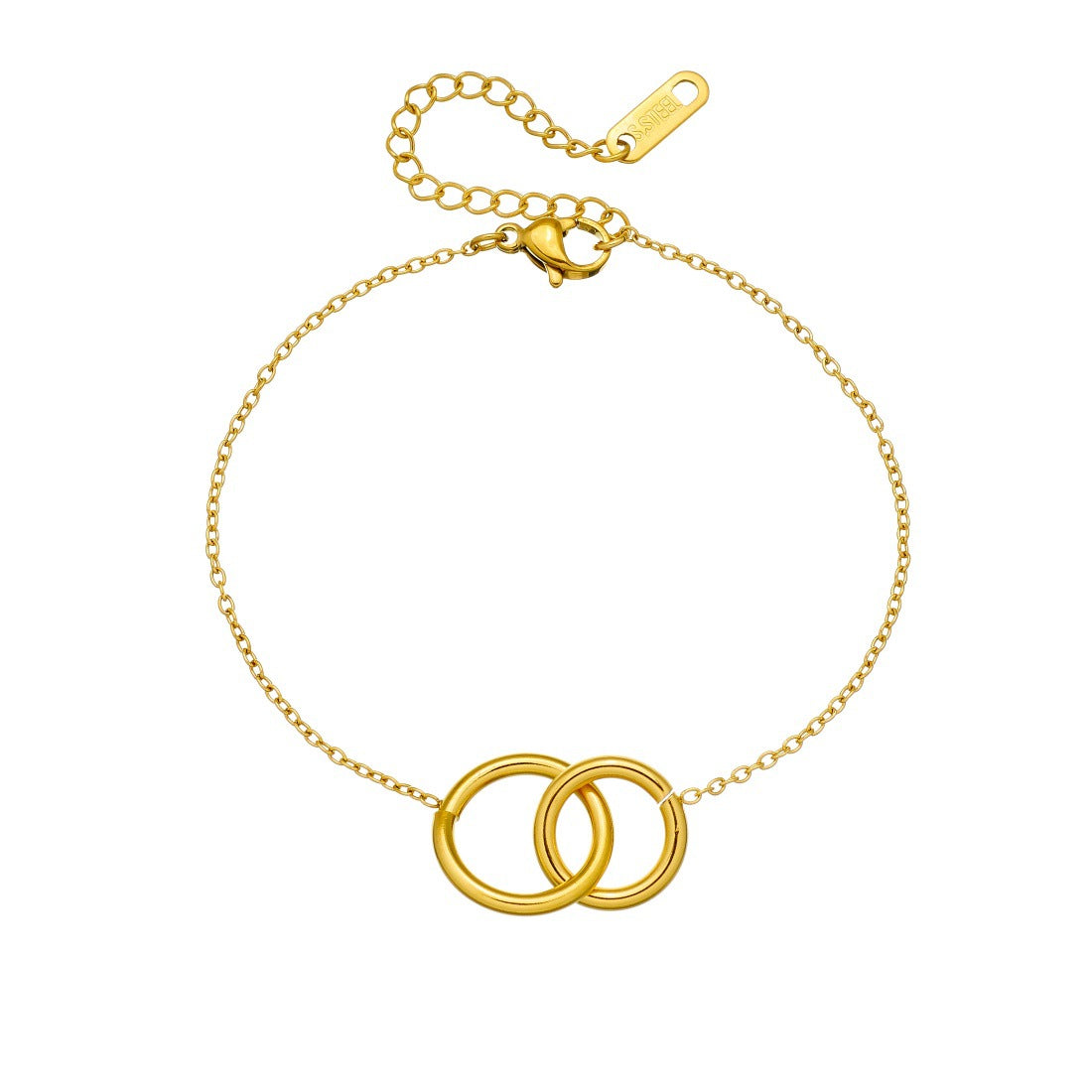 Minimalist Gold Plated Geometric Round Double Ring Pendant Stainless Steel Bracelet for Women