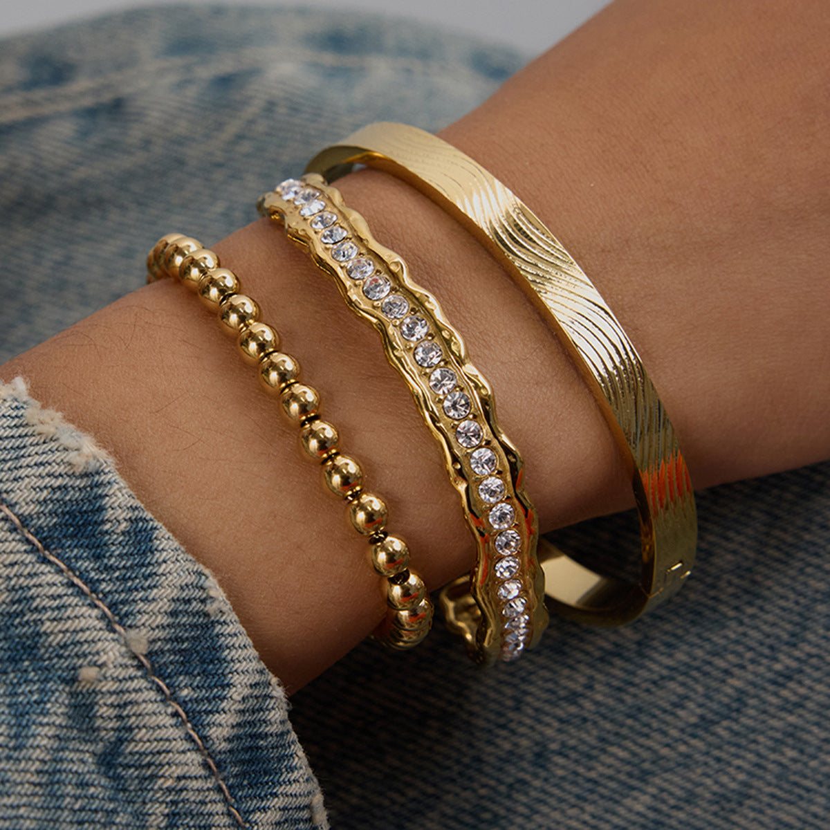 Geometric Stainless Steel Plated Bracelet for Women with Zircon Accents Luxe Minimalist Hand Jewelry