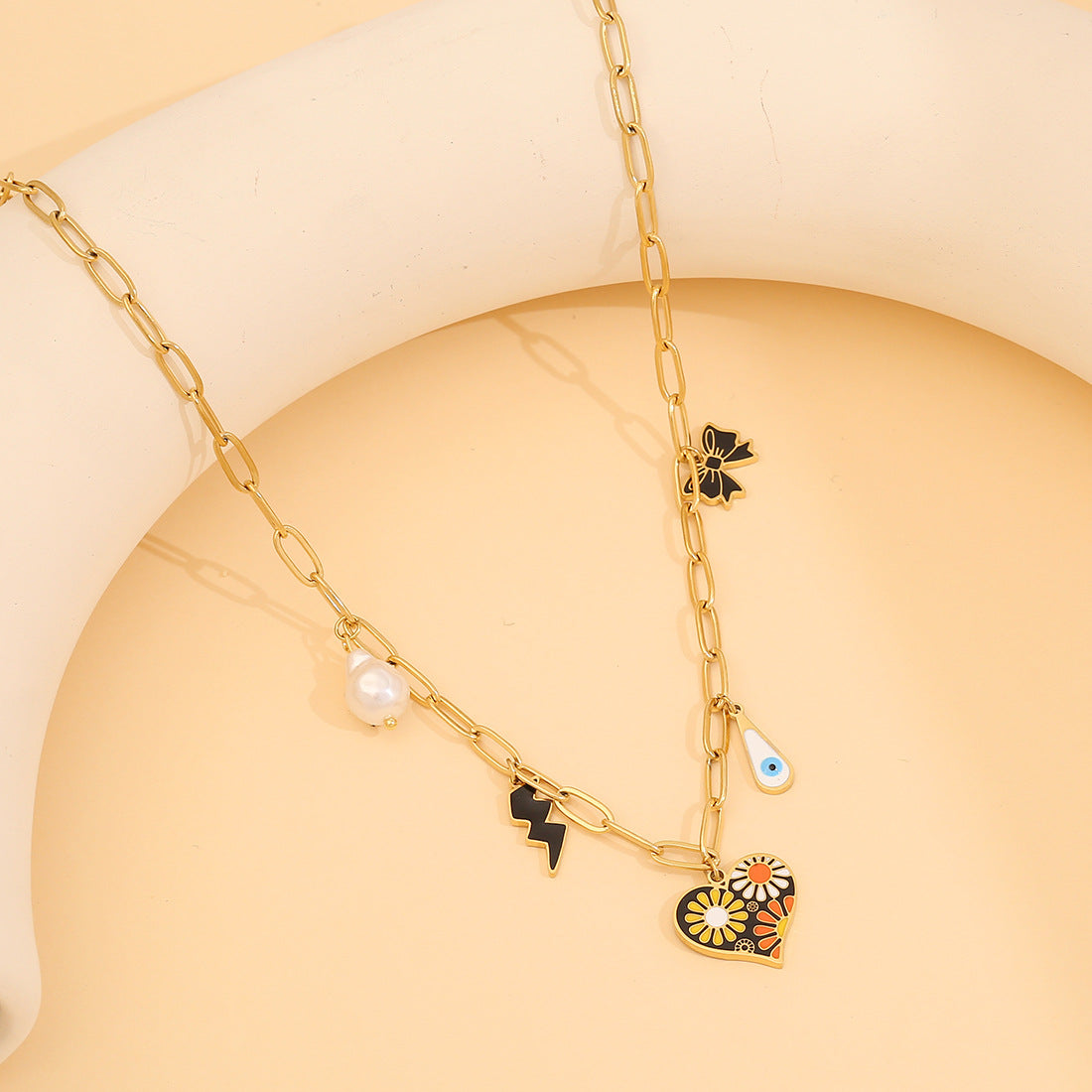 Collana con ciondolo a forma di cuore in smalto, stile OL, in acciaio inossidabile, alla moda, per donne