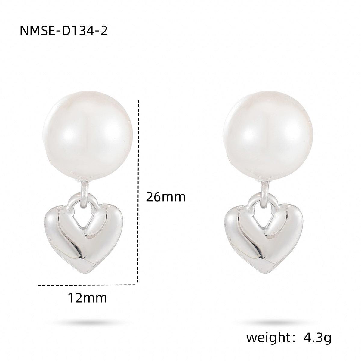 Pendientes de titanio con forma de corazón estilo retro francés para mujer, con detalles de perlas y acabado chapado