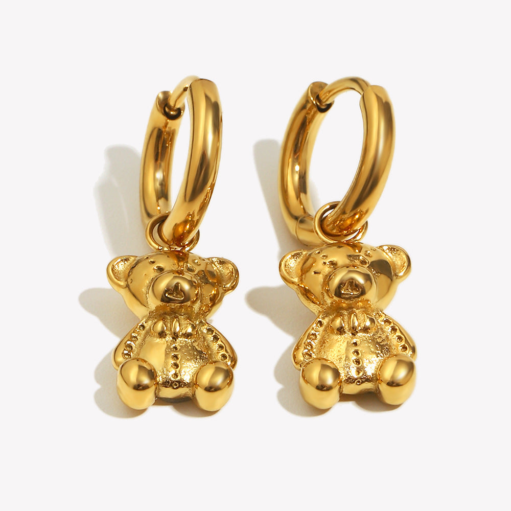 Minimalist Bear-Shaped Stainless Steel Earrings with 18K Gold Plating for Women