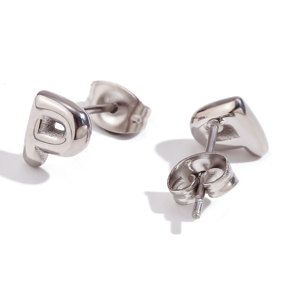 Orecchini a perno da donna con lettera geometrica moderna minimalista in acciaio al titanio placcato oro 18K