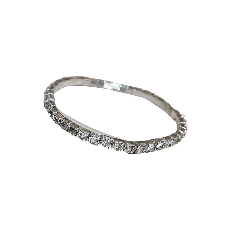 Minimalist Elegant Geometric Rhinestone Inlaid Brass Bracelet for Women
