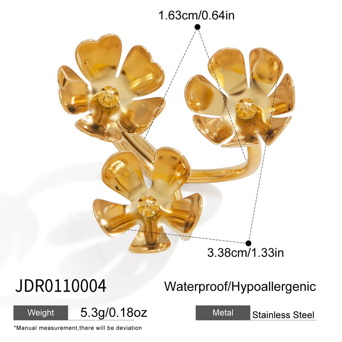 Elegante Anello da Donna in Acciaio Inossidabile Dorato con Motivo Geometrico Floreale