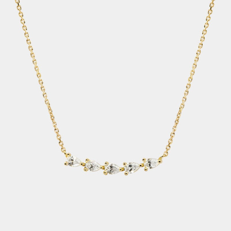 Minimalist Oval Geometric Pendant Necklace in Copper with Rhinestone Inlay and Gold Plating for Women