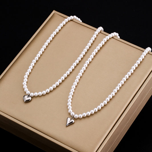 Fashionable Heart-Shaped Titanium Steel Solid Polished Pendant Necklace for Women with O-Chain