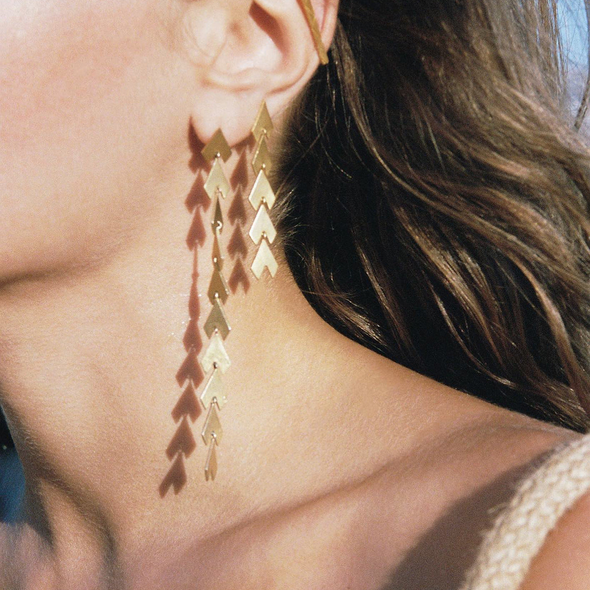 Minimalist 18K Gold Plated Plant Stainless Steel Asymmetrical Long Drop Earrings with Tassel