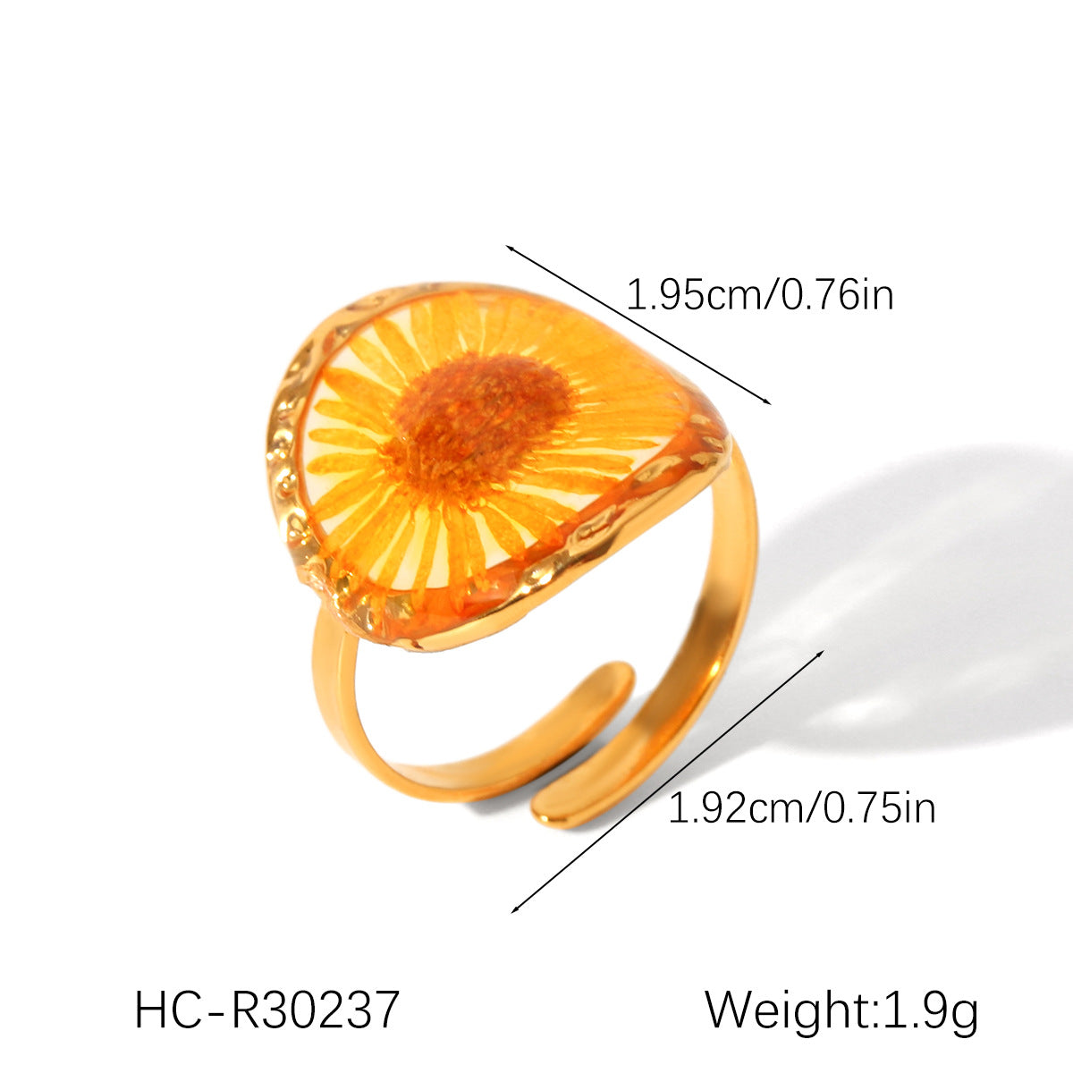 Ins Style 18K Gold Plated Stainless Steel Four Leaf Clover Daisy Flower Ring for Women