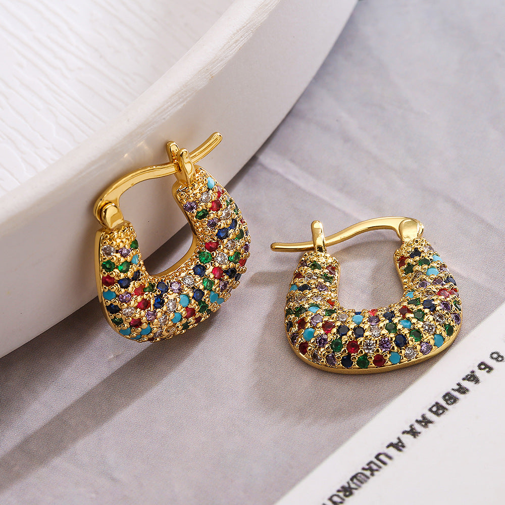 Minimalist Geometric Earrings for Women with Copper Base and Rhinestone Inlay, Plated Finish, Irregular Shape Design