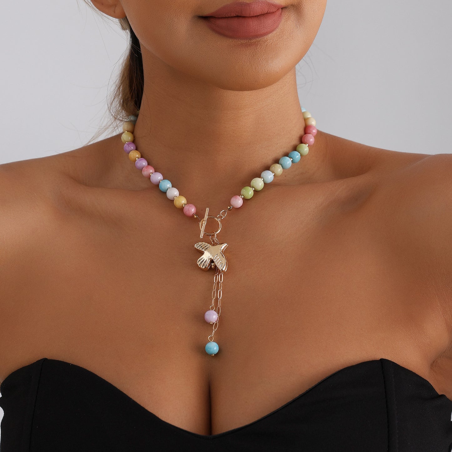 Casual Geometric Heart Alloy Plated Pendant Necklace with Colorful Beads for Women