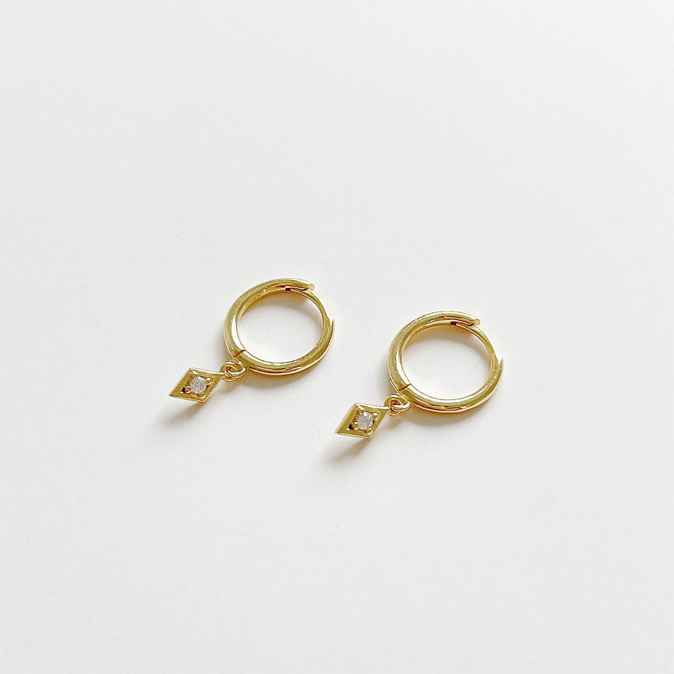 Minimalist Luxury 925 Sterling Silver Geometric Teardrop Rhinestone Hoop Earrings