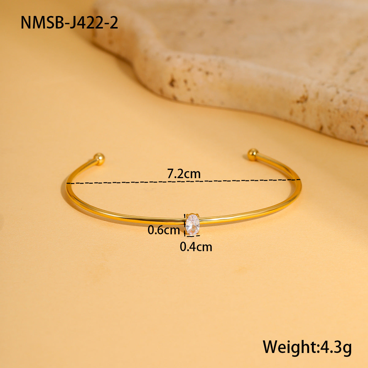 Bracciale minimalista geometrico in acciaio inossidabile con placcatura in oro e intarsio di zirconi colorati come pietra portafortuna