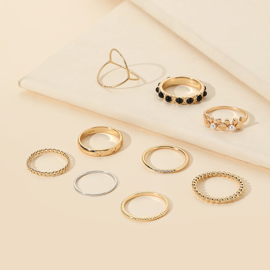 Minimalist Casual Geometric Round Alloy Plated Ring Set with Pearl Inlay