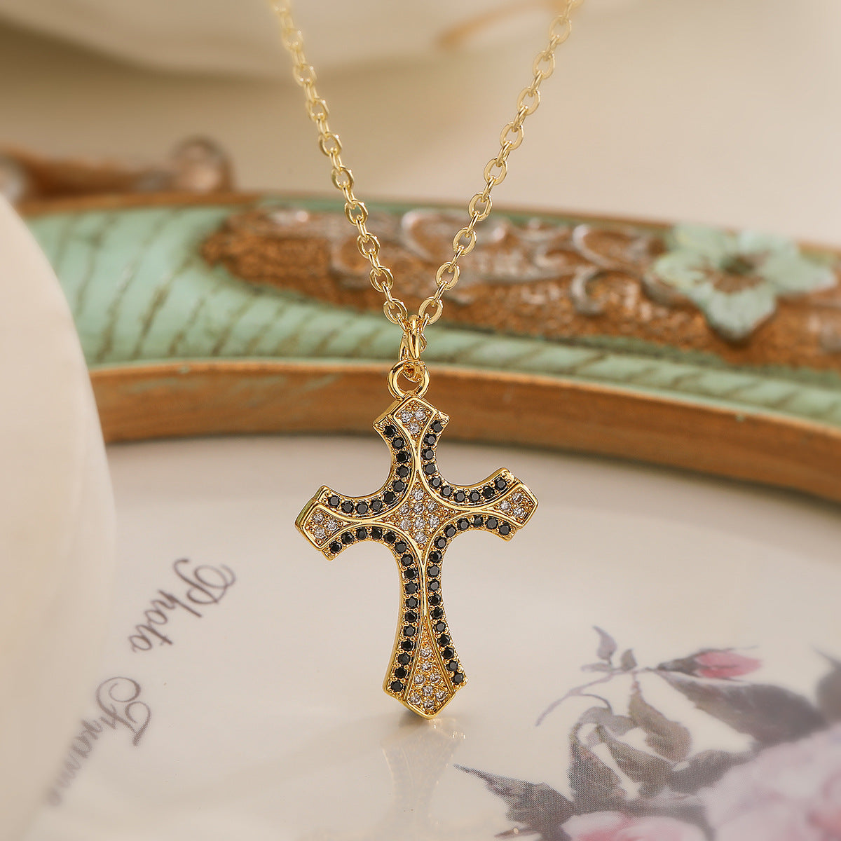 Minimalist Cross Pendant Necklace for Women with Copper Base and 18K Gold Plating, Micro-Pave Zirconia, Geometric Design Locket Chain
