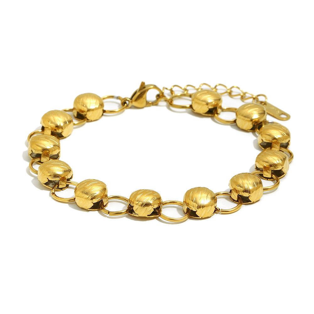 Fashionable Vintage Geometric Stainless Steel Plated 18K Gold Small Gold Bead Bracelet for Women