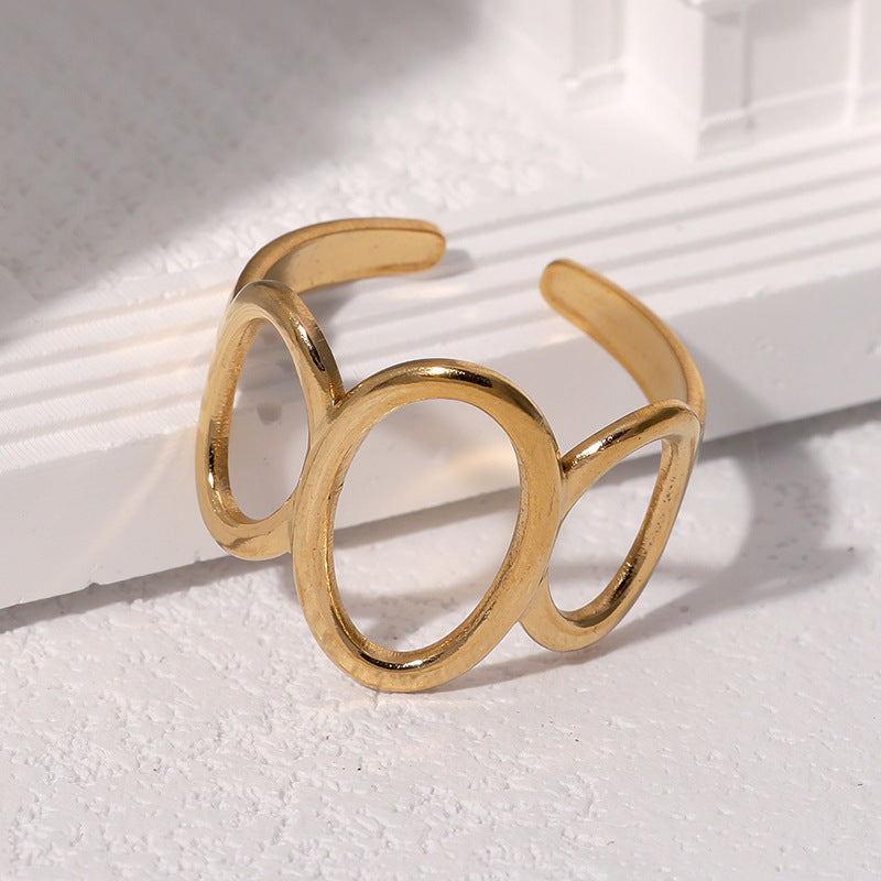Minimalist 18K Gold Plated Geometric Round Stainless Steel Open Ring for Women