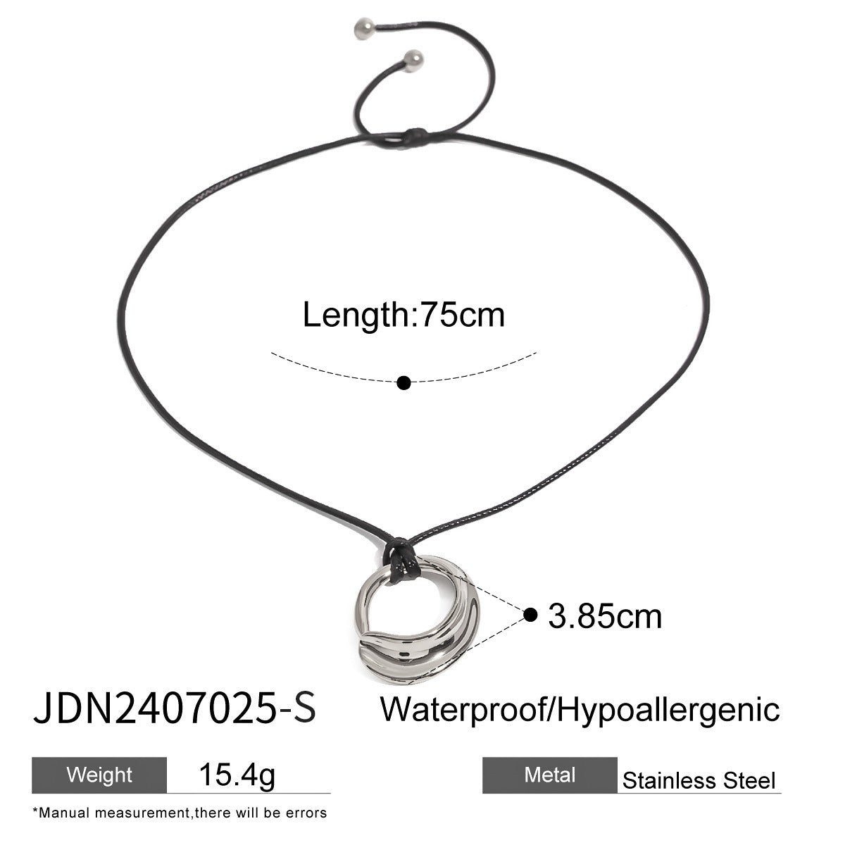 Collar de Acero de Titanio Geométrico Chapado para Mujer con Cordón Negro Cadena Ajustable para Clavícula