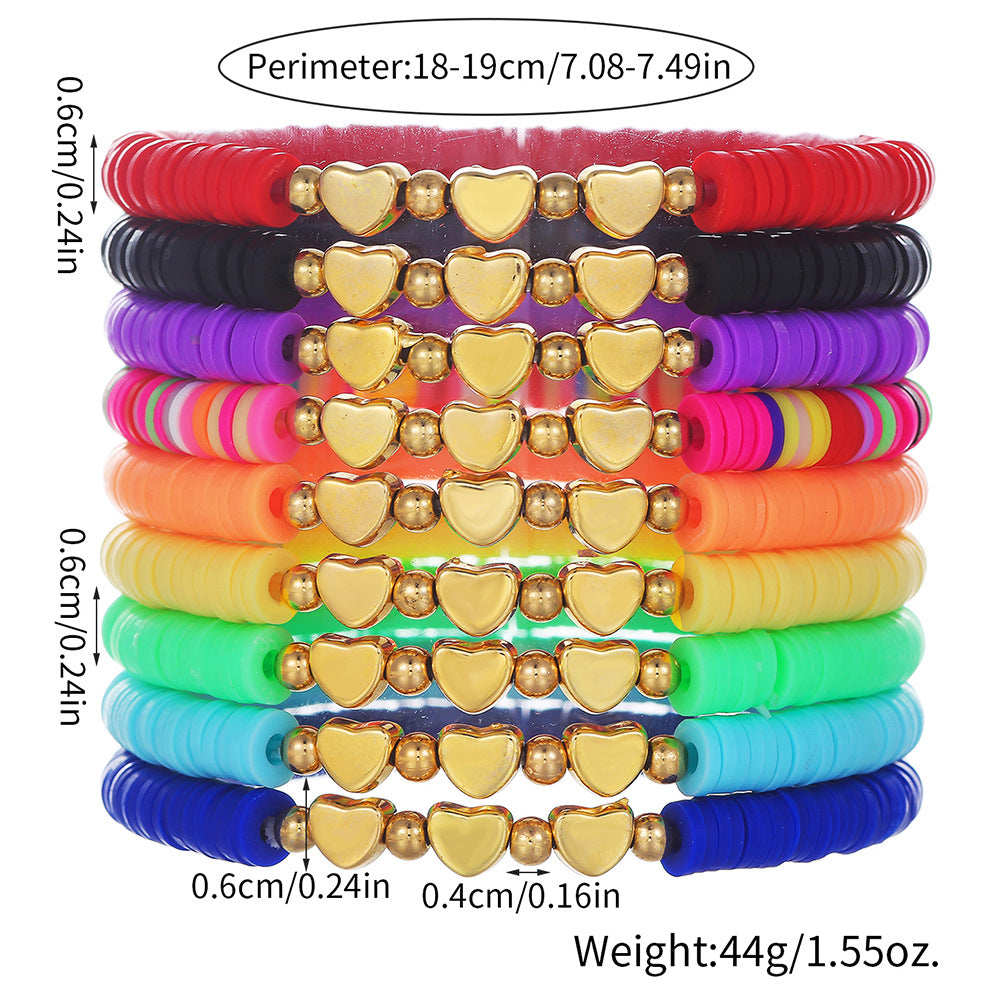 Bohemian Multi-Layer Heart Geometric Resin Brass Acrylic Bracelet Set with Letter Elements