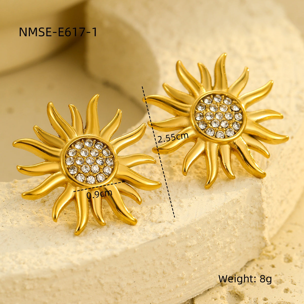 Vintage 18K Gold Plated Stainless Steel Sunflower Zircon Pendant Necklace for Women