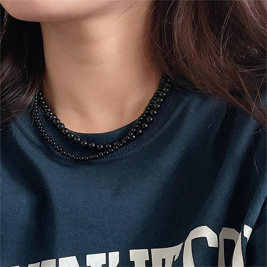 Collar minimalista geométrico de ágata negra con colgante de plata de ley 925 con baño de rodio y cadena de serpiente