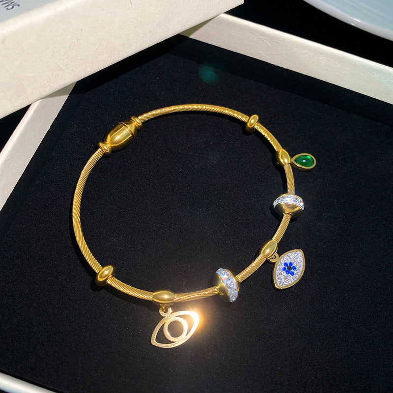 Luxury Geometric Evil Eye Cubic Zirconia Plated Titanium Steel Bracelet with Magnetic Clasp
