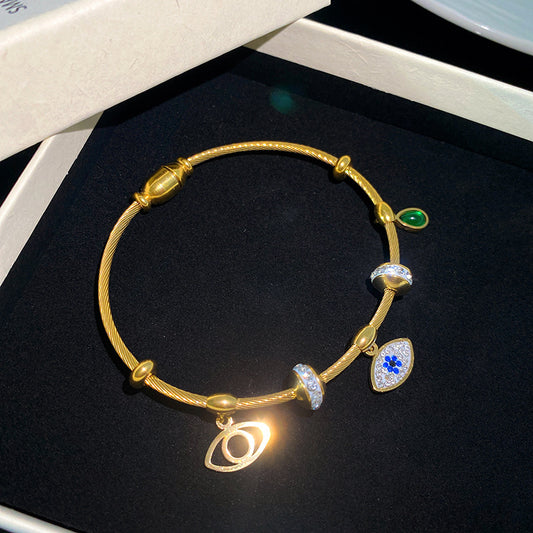Luxury Geometric Evil Eye Cubic Zirconia Plated Titanium Steel Bracelet with Magnetic Clasp