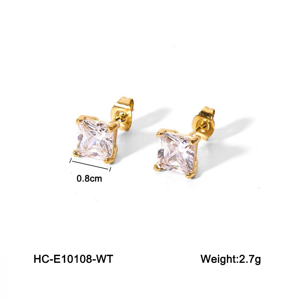 Minimalist Titanium Steel Square Zircon Earrings for Women with Vacuum Plating Finish