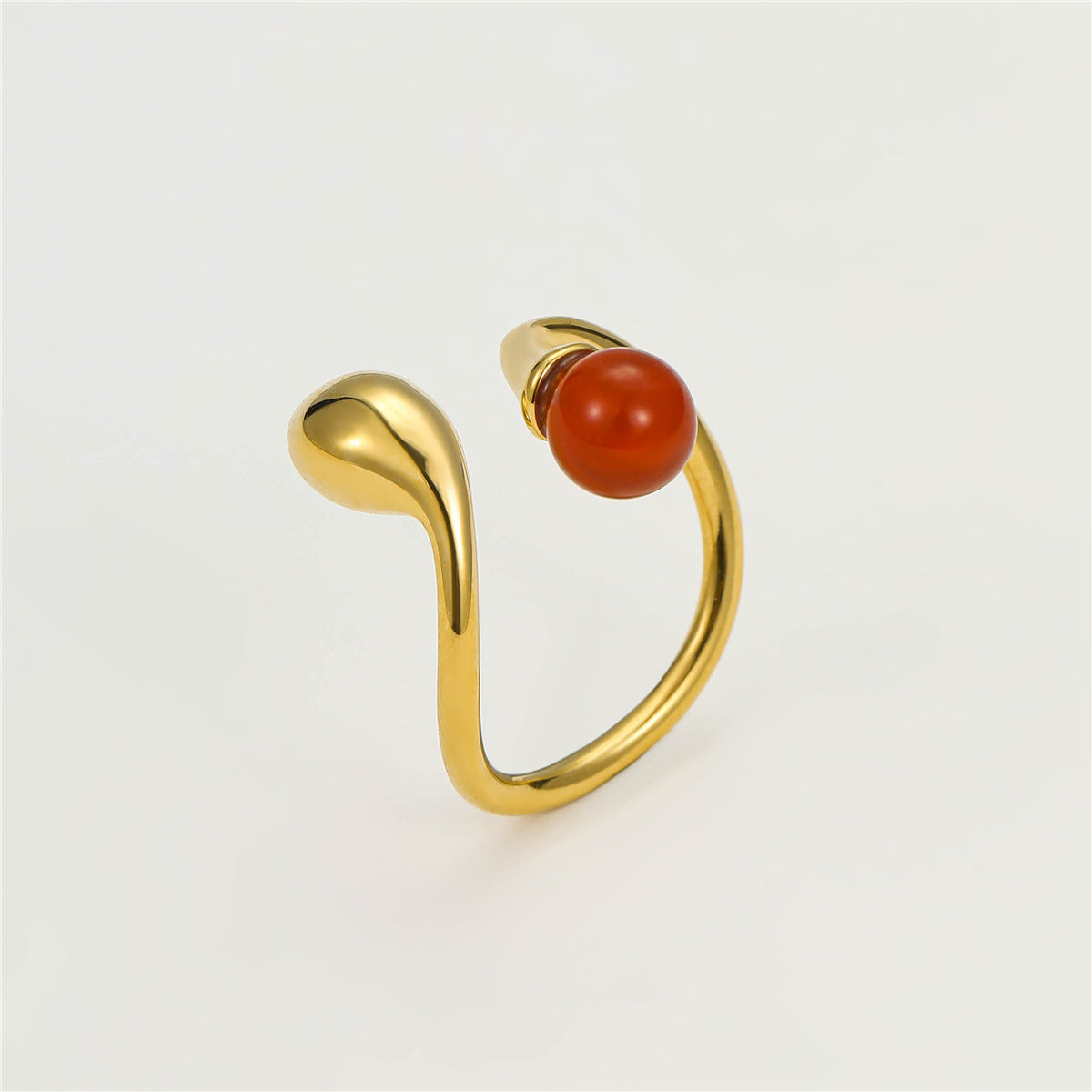 Anello Aperto Geometrico Minimalista in Acciaio Inossidabile con Intarsio in Pietra Naturale, Gioiello di Moda Ipoallergenico Placcato Oro 18K da Donna