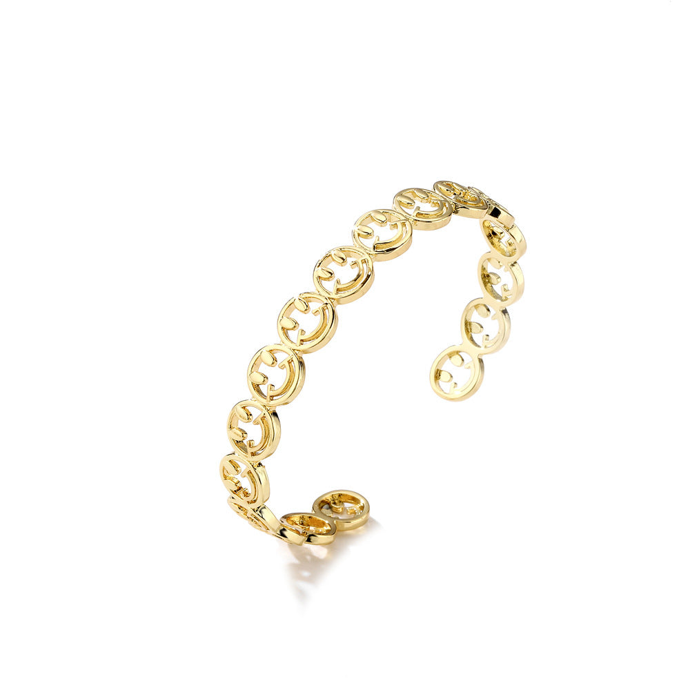 18K Gold Plated Brass Bangle with Micro-set Cubic Zirconia Hollow Design for Women