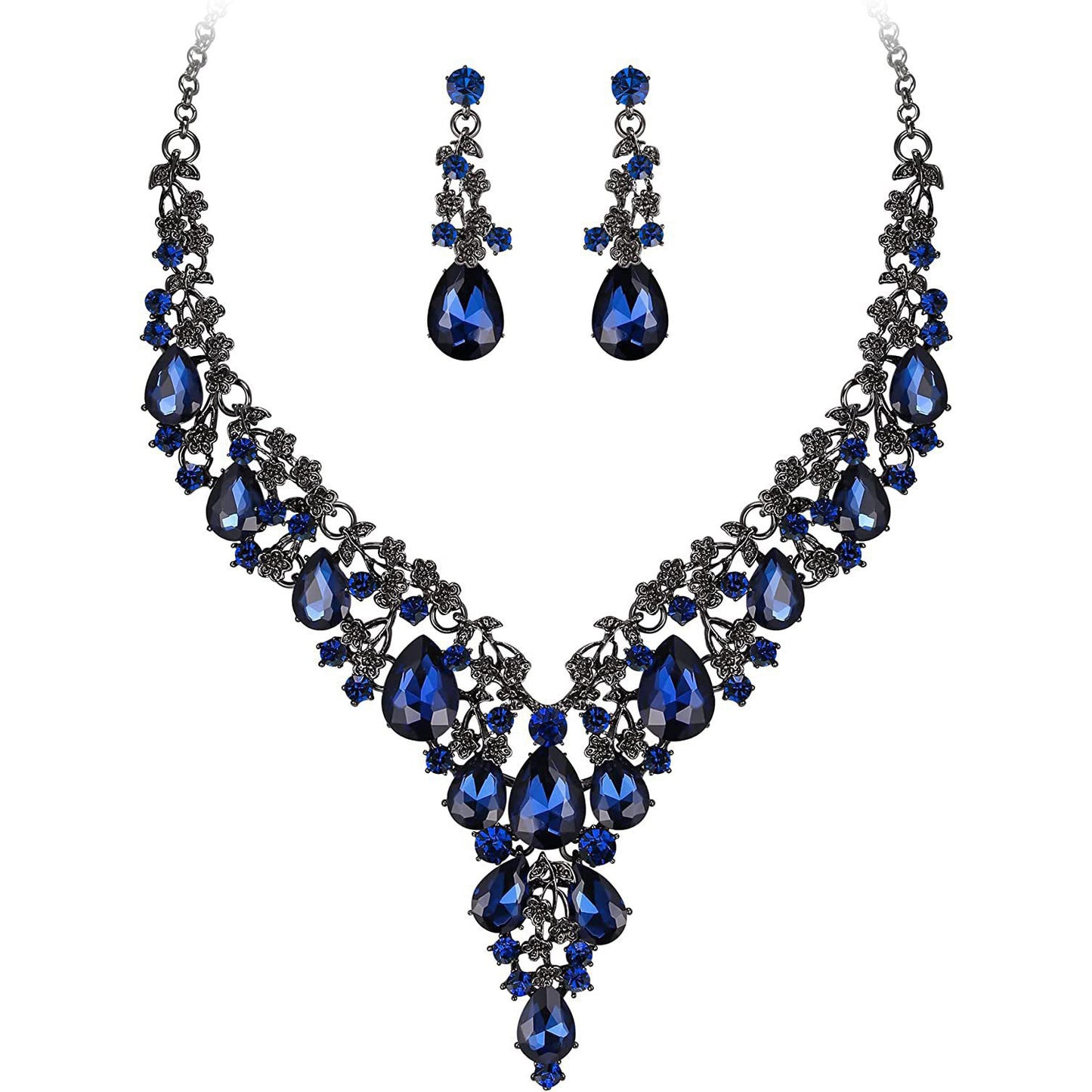 Fashionable Waterdrop-Shaped Rhinestone Pendant Necklace and Earrings Set with O-Chain for Women