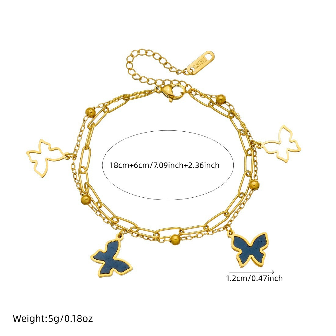 Minimalist Gold Plated Stainless Steel Double Layer Hollow Butterfly Bracelet for Women